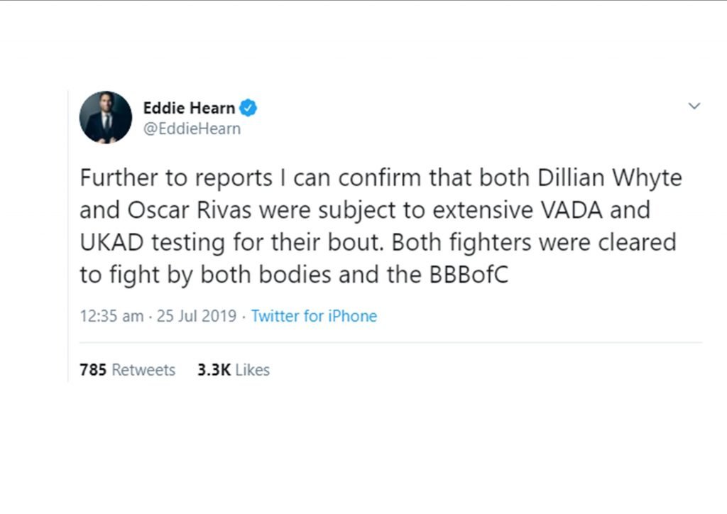 eddie hearn statement Dillian Whtye