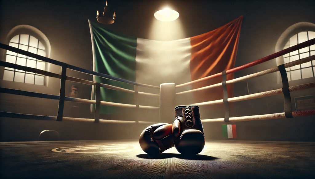 “A tribute image of John Cooney in the boxing ring, capturing his fighting spirit and dedication to the sport. A heartfelt tribute to his legacy in Irish boxing.”