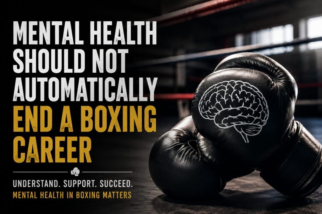 Boxing gloves featuring a brain illustration resting inside a boxing ring, representing mental health in boxing and the importance of understanding neurodiversity in combat sports.
