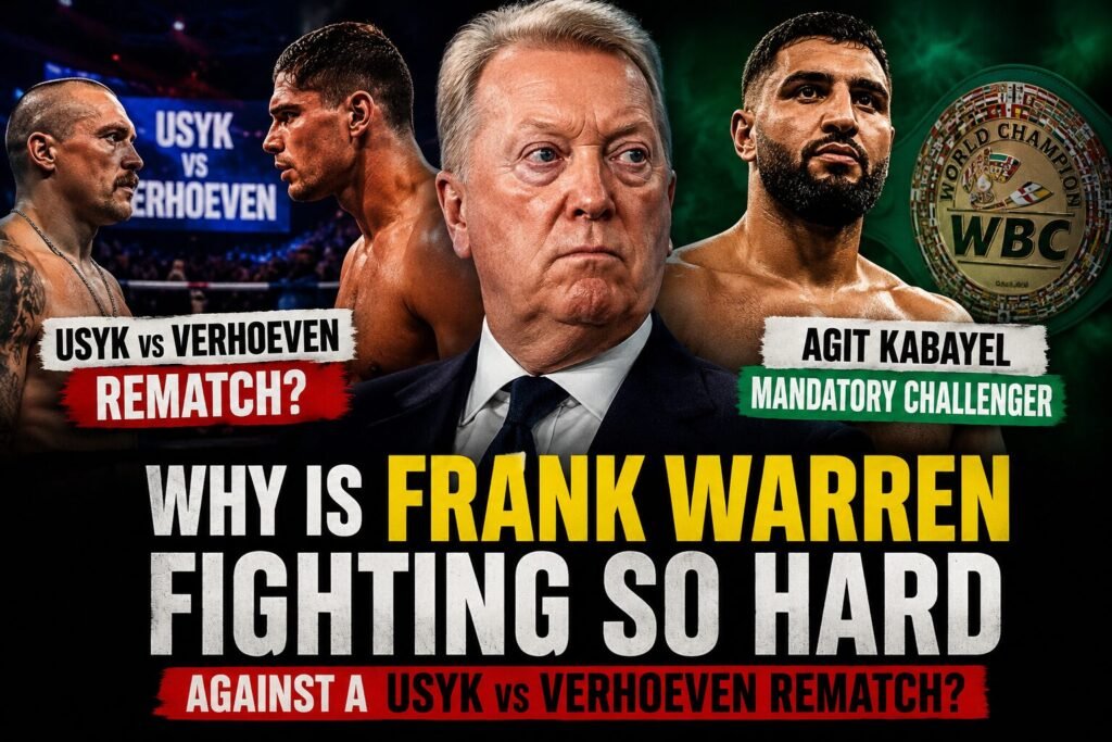 Frank Warren reacts to growing calls for an Oleksandr Usyk vs Rico Verhoeven rematch while Agit Kabayel’s mandatory heavyweight title challenge hangs in the balance