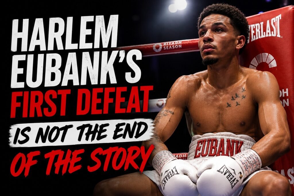 Harlem Eubank sitting in his corner after his first professional defeat, symbolising resilience and the opportunity to rebuild after adversity.