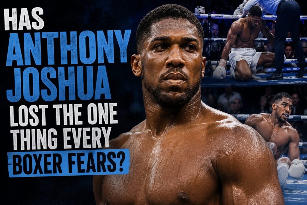 Anthony Joshua celebrates after knocking out Kristian Prenga following two first-round knockdowns, illustrating the debate over his punch resistance.