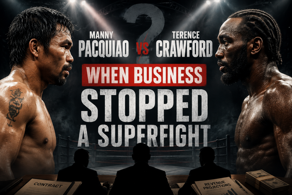 Manny Pacquiao vs Terence Crawford feature image showing both boxing legends facing off and asking whether business stopped the superfight.