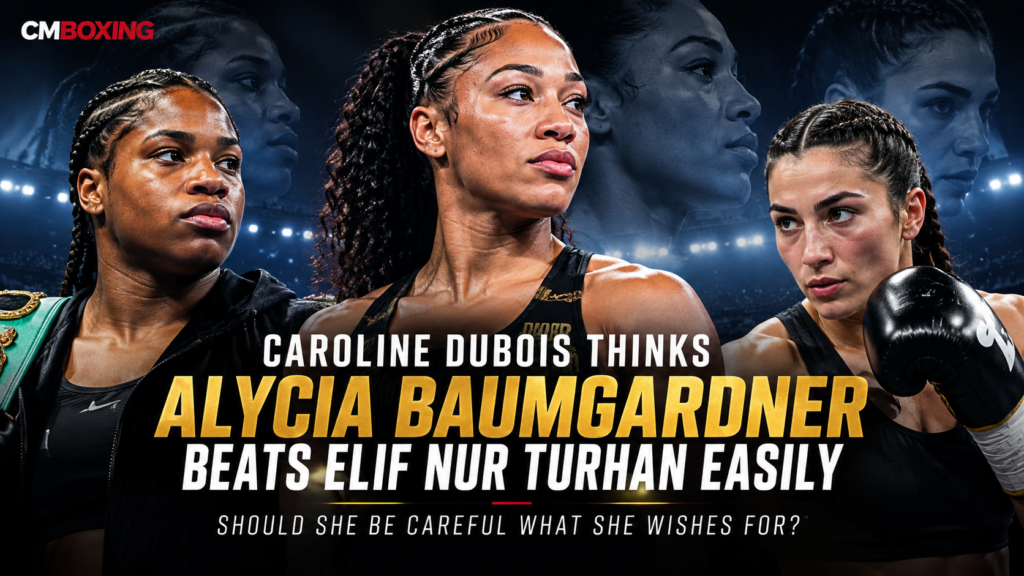 Caroline Dubois alongside Alycia Baumgardner and Elif Nur Turhan ahead of their IBF lightweight world title fight.