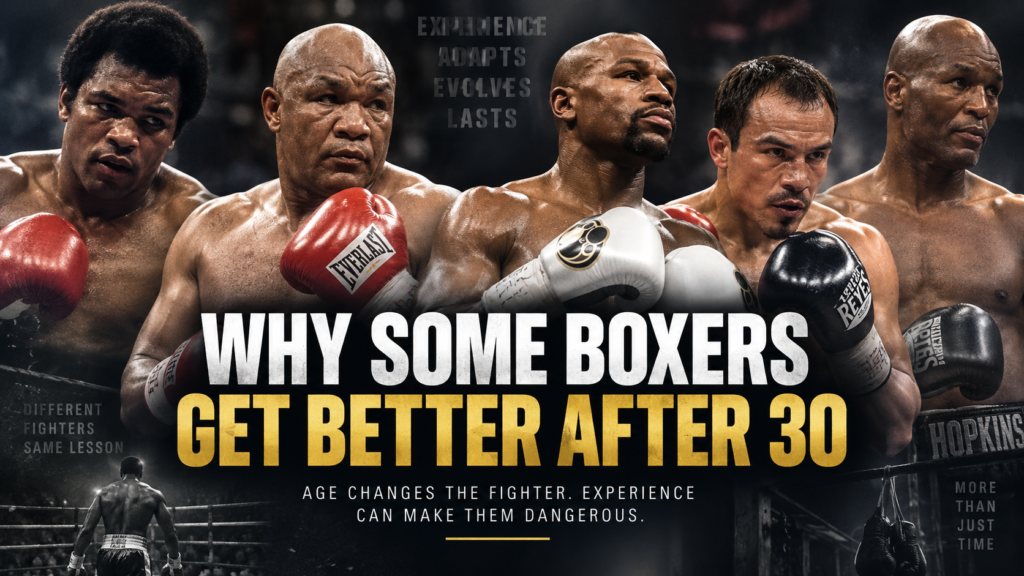 George Foreman, Floyd Mayweather, Juan Manuel Marquez and Bernard Hopkins illustrating boxing career longevity and why some boxers improve after 30.