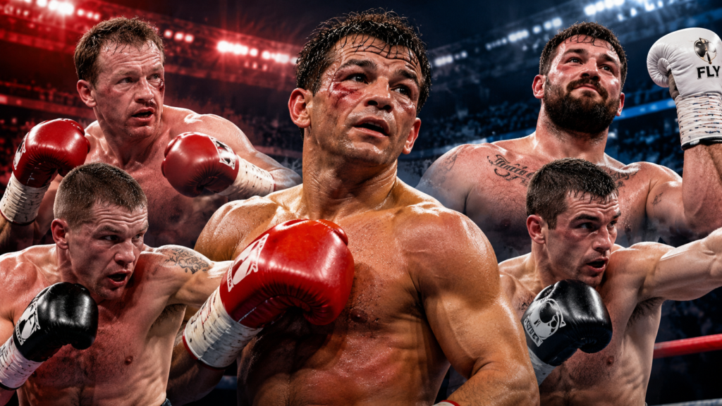 Boxing fan favourites celebrated in a dramatic collage representing fighters remembered for their courage, personality and unforgettable contests.