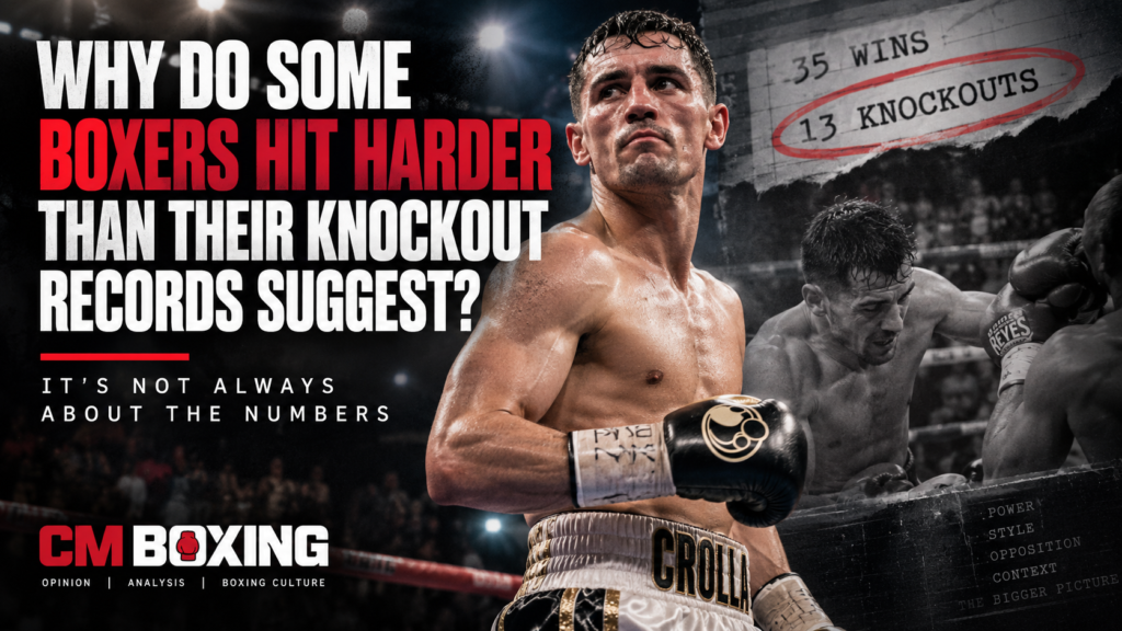 Boxing punching power feature showing a boxer alongside knockout statistics, illustrating why KO records do not always reveal how hard a fighter punches.