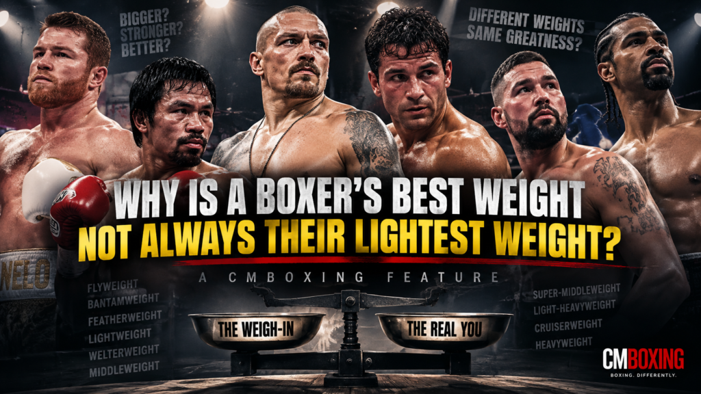 Boxers who moved through boxing weight classes alongside scales representing the difference between making weight and finding a fighter’s best weight.