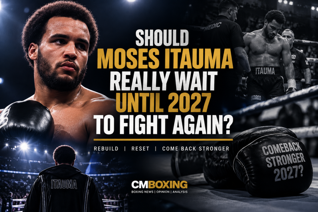 Moses Itauma comeback feature asking whether the heavyweight should wait until 2027 to fight again after losing to Filip Hrgovic.