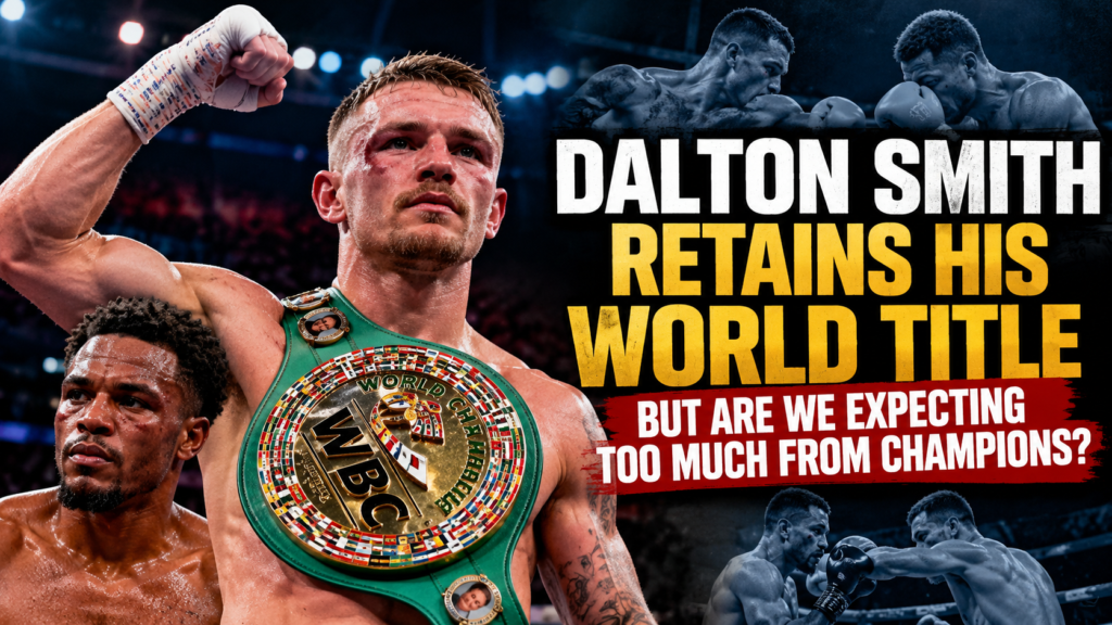 Dalton Smith celebrates retaining his WBC super-lightweight world title against Alberto Puello in a split-decision victory.